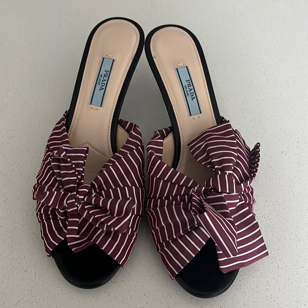 Brand new Prada Heel Slide Sandals, size 7, Bordeaux color